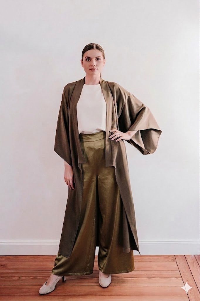 Set Draped Kimono & Silhouette Pants Silk