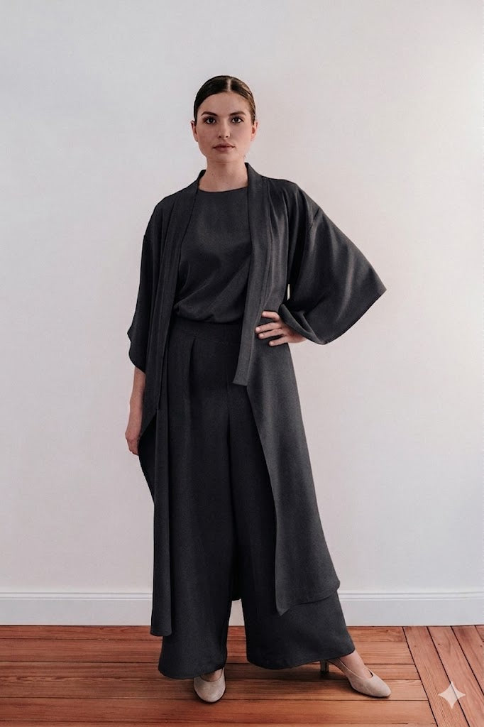 Set Draped Kimono & Silhouette Pants Silk